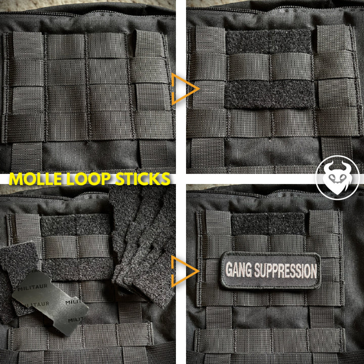 black molle loop sticks by Militaur for velcro patch placement