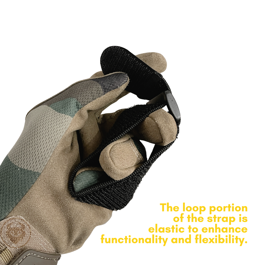 hand showing a Militaur elastic velcro shoulder strap