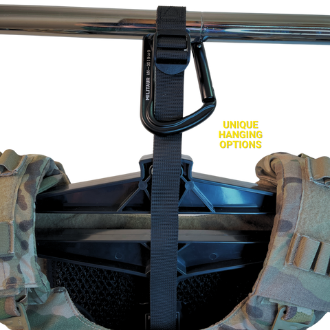 the militaur heavy duty hanger wrapped over a pole hanging a vest