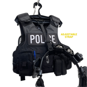 militaur hanger holding a police vest and duty belt at the same time