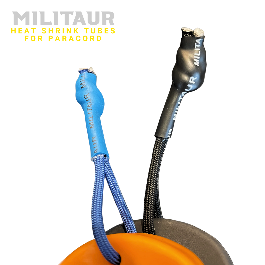 Militaur heat shrink tubes available in black or blue for permanent paracord casing