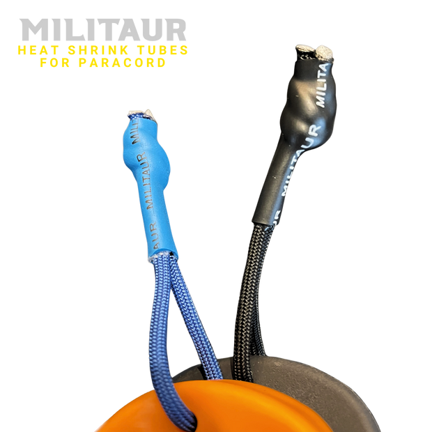 Militaur heat shrink tubes available in black or blue for permanent paracord casing