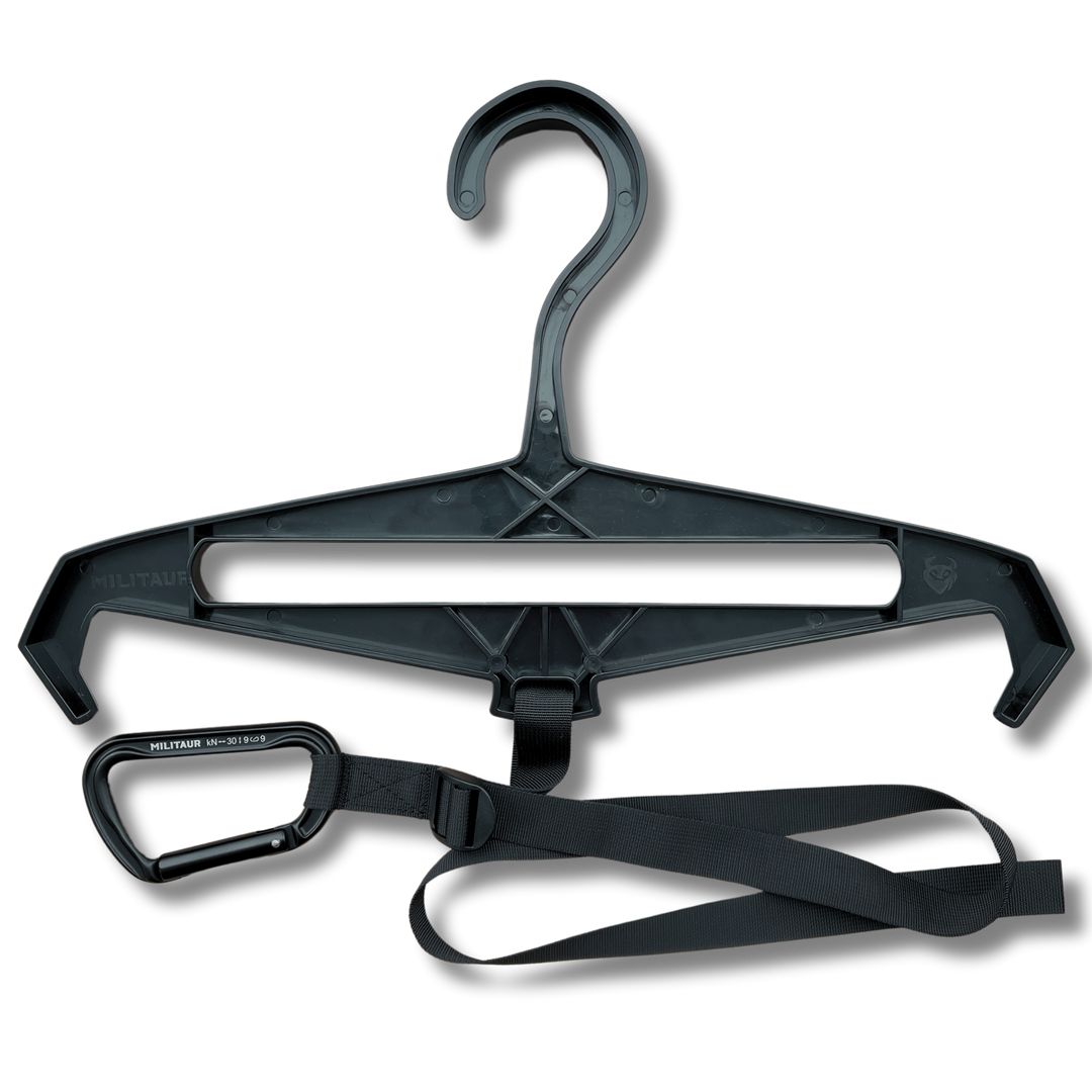 Militaur adjustable heavy duty hanger for body armor and plate carriers, also works great for scuba gear