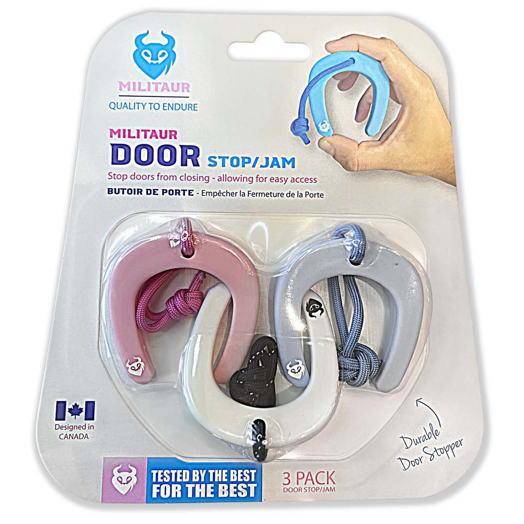 Militaur door stop in pink white and blue